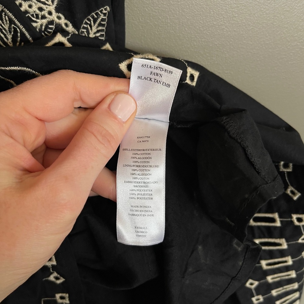 NWT Rails Fawn Dress XXS Black Ivory Embroidered Floral Cotton Tiered Maxi Chic - Picture 11 of 16